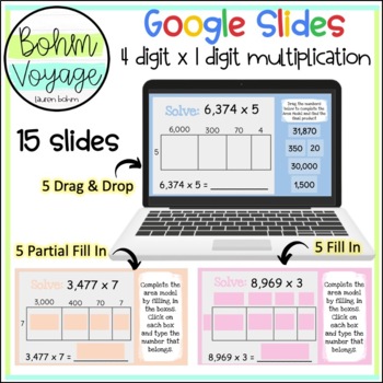 Preview of 4 digit by 1 digit Area Model Multiplication Google Slides