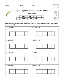 4 digit by 1 digit multiplication area model by kbonita tpt