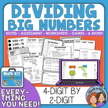 Preview of 4 digit by 2 digit Long Division no decimals Standard Algorithm Math Kit