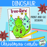 4 funny dinosaur Christmas cards to print and color Decemb