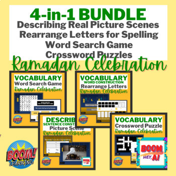 Preview of 4 in 1 Ramadan Islam Bundle BOOM CARDS Speech Therapy Real Photo + more NO PRINT