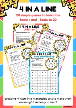 Preview of 4 in a Line: 20 simple basic + and - facts games