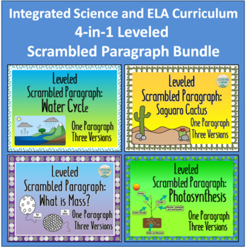 Preview of 4-in-1 Leveled Scrambled Paragraph Bundle: Integrated Science and ELA Curriculum