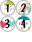 4" round Boho Rainbow classroom table numbers, labels, org