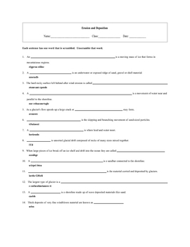 4 set Erosion and Deposition worksheets with keys by Maura & Derrick Neill