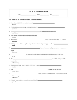 Preview of 4 set Light and the Electromagnetic Spectrum worksheets with keys