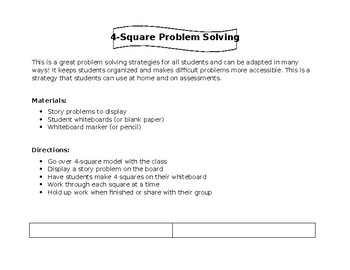 Preview of 4-Square Problem Solving Strategy