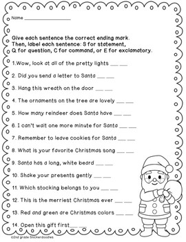 4 types of sentences: a Christmas FREEBIE by 2nd Grade Snickerdoodles