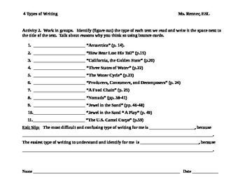 ir 4 types of texts worksheet by renner teachers pay teachers