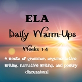 4 weeks of daily ELA warm-ups practicing common core align
