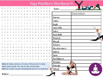 4 x Yoga Fitness Wordsearch Puzzle Sheet Keywords Activity Health Wellbeing