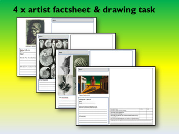 Preview of 4 x artist fact sheet and drawing tasks