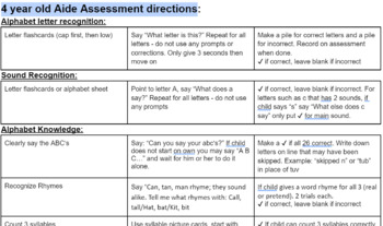 Preview of 4-year-old  Assessment directions Guide