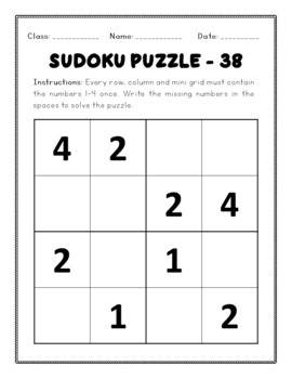Sudoku 4x4 worksheet