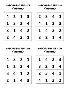 40 4x4 Sudoku Puzzle Worksheets