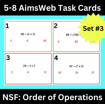 Preview of 40 5-8 Number Sense Fluency Task Cards - Order of Operations AimsWeb Practice!