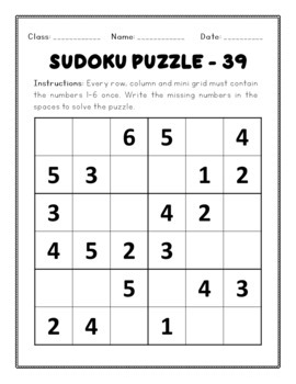 Sudoku 6x6 online worksheet