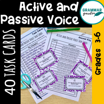 Preview of 40 Active and Passive Voice Task Cards + Answer Key