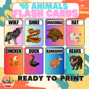 Preview of 40 Animals Flash Cards  Animals Printable ,Special Education Cards