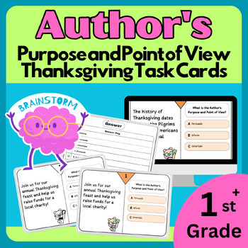 Preview of 40 Author's Purpose and Point of View Thanksgiving Task Cards
