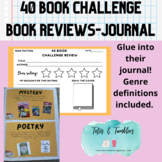 40 Book Challenge Book Reviews for Journal with Genre Defi