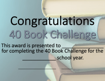 Preview of 40 Book Challenge Certificate - editable