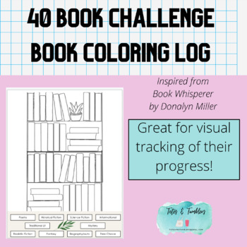 Preview of 40 Book Challenge Coloring Log-Bullet Journal Book Tracker
