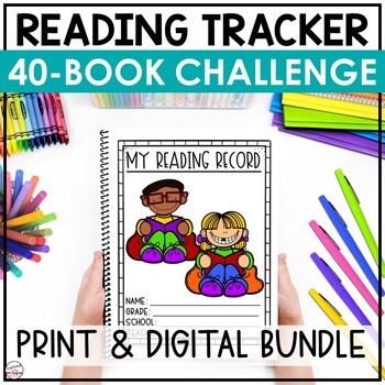 Preview of 40 Book Challenge DIGITAL and Printable Genre Reading Log or Tracker with Goals