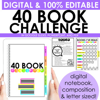 Preview of 40 Book Challenge [Digital EDITABLE with PowerPoint and Google Slides]