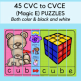 45 CVC to CVCE Magic E Word Puzzles: Short Vowels and Long Vowels