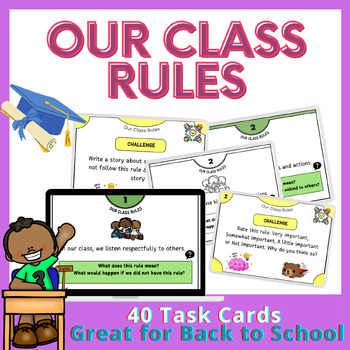 Preview of 40 Class Rules Task Cards - Great for Back to School!!!