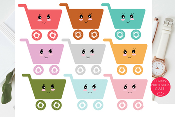 40 Colors Kawaii Shopping Cart Clipart By Happy Printables Club Tpt