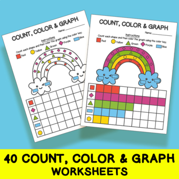 Preview of 40 Count, Color & Graph Worksheets, Count and Match, Graphing Shapes Bundle