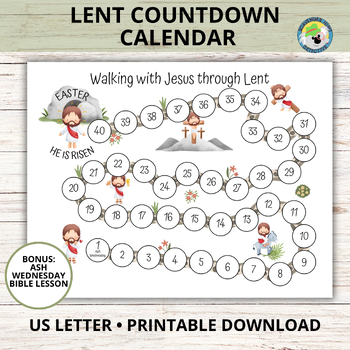 40 Day Lenten Countdown Calendar, Ash Wednesday Bible Lesson Bonus
