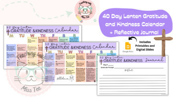 Preview of 40 Day Lenten Gratitude & Kindness Calendar | Gratitude Journal | Lent | Easter