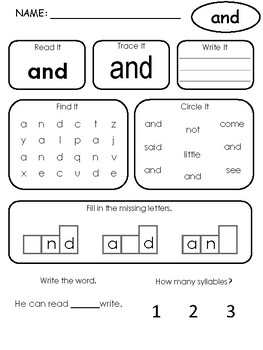 40 Different Sight Words-Worksheets by Family 2 Family Learning Resources