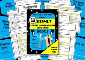 Preview of 40 Disney Lyric Reading Comprehensions Book 2 - Mr A, Mr C and Mr D Present