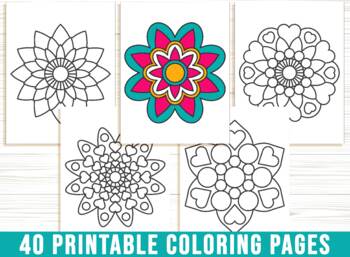 Preview of 40 Easy Mandala Coloring Pages for Kids, Boys, Girls, Teens & Adults