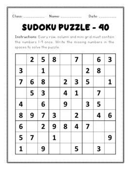 40 4x4 Sudoku Puzzle Worksheets