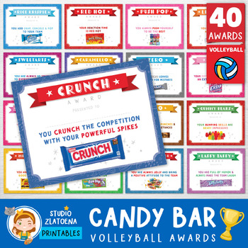 Preview of 40 Editable Volleyball Candy Bar Award Certificates, Award Ceremony Certificates