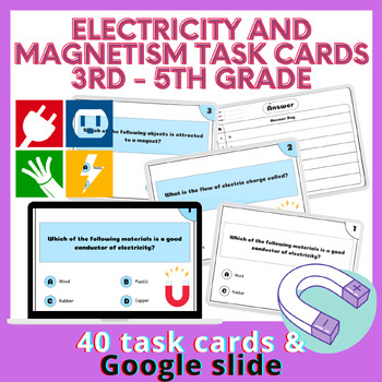 Preview of 40 Electricity and Magnetism Task Cards for 3rd - 5th Grade