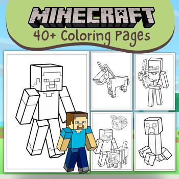 Preview of 40 Engaging Coloring Pages: Minecraft, Creeper, Steve, Gaming theme