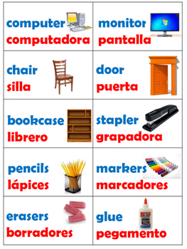 40 English Spanish Classroom Labels Blue Red By Little Steps