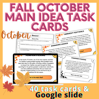 Preview of 40 FALL October Main Idea Task Cards