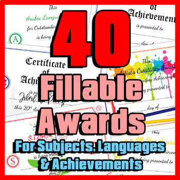 Preview of Award Certificate Bundle: 40 FILLABLE for Slides / Powerpoint + Custom Template