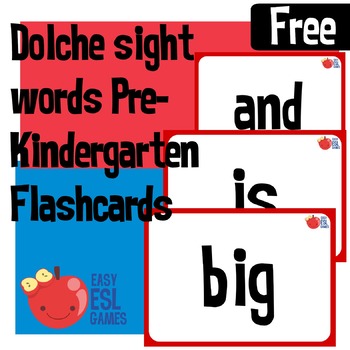 Preview of 40 FREE Flashcards. Dolche Sight words Pre-Kindergarten (40 words)