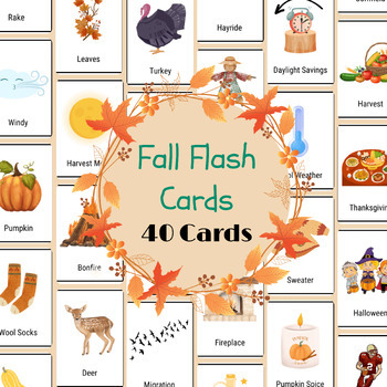 Preview of 40 Fall/Autumn Flashcards, Montessori Homeschool Toddler Preschool