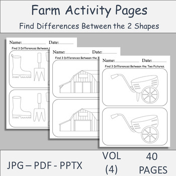 Preview of 40 Farm Activity Pages. Find Differences Between the two Objects. Search Puzzle