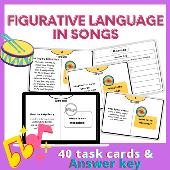 Preview of 40 Figurative Language In Songs Task Cards