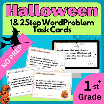 Preview of 40 Halloween 1 & 2 Step Word Problem Task Cards